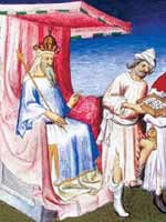Хубилай-хан принимает дары венецианцев. Иллюстрация к «Книге» Марко Поло. Мастер из Бусико. Около 1412 года