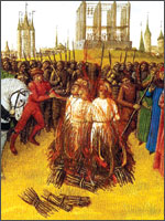Король Франции Филлипп Август и Папа Инокентий III преспокойно наблюдают сожжение «неверных», то бишь, Катар... 
Иллюстрация из книги Светланы Левашовой «Откровение»